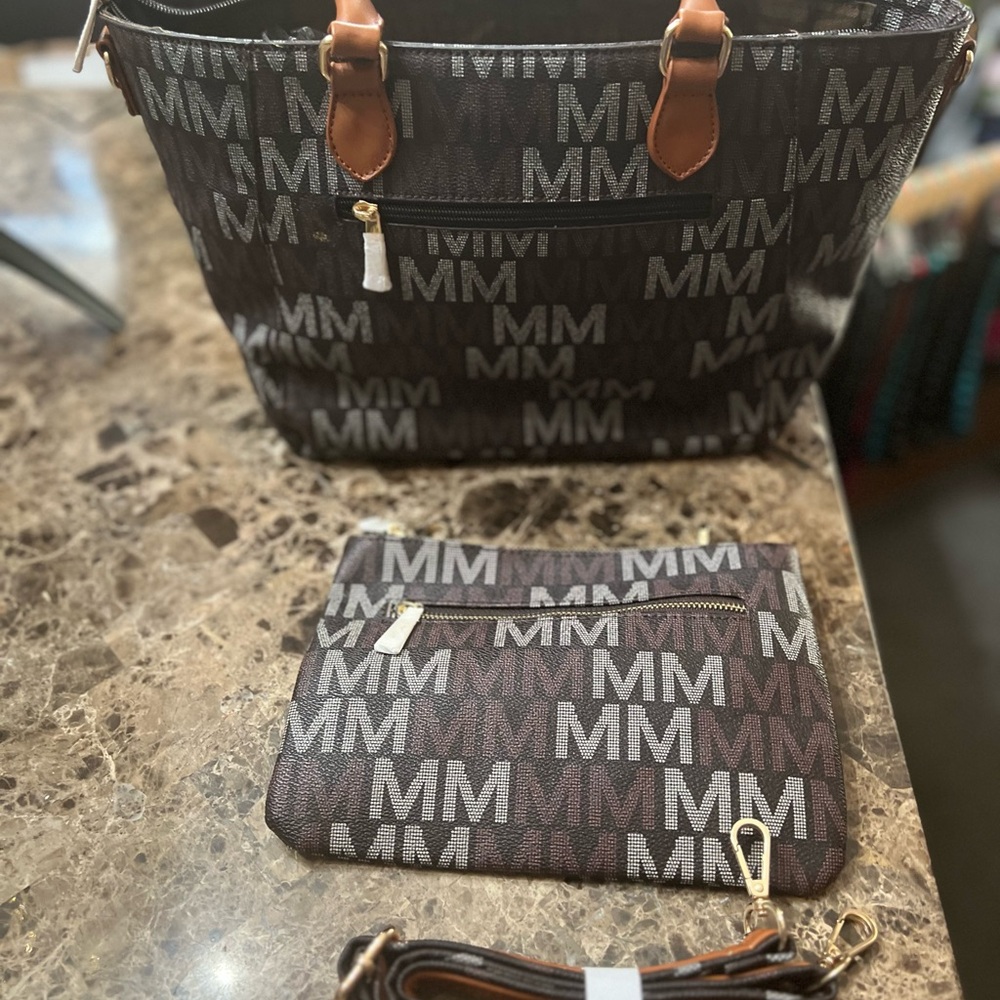 Stylish Monogram Brown Tote Bag Set